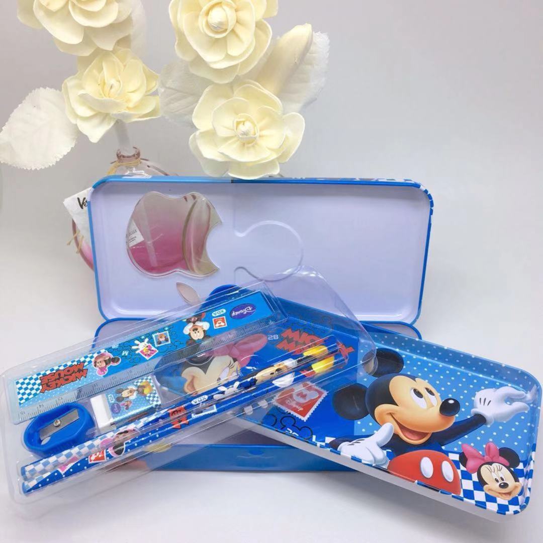 (MICKEY MOUSE)Cartoon Double Layer Iron Box Stationery Pencil Box(Include Stationery)